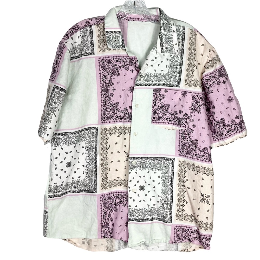 Zara Shirt Men L Bandana Linen